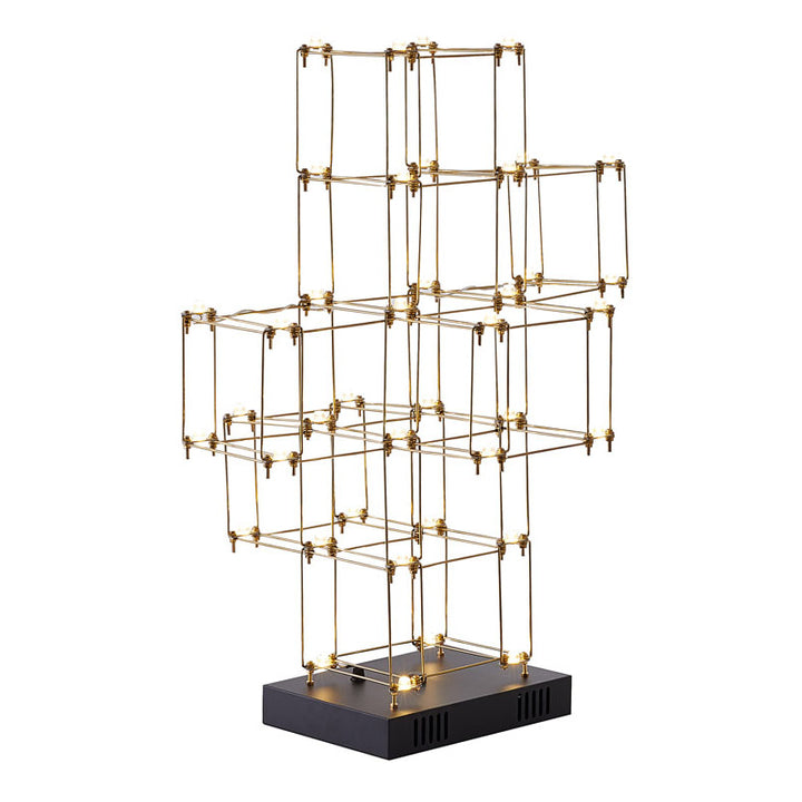 Stainless Steel Fixed LED Boxed Table Lamp with Base in Gold by Bethel