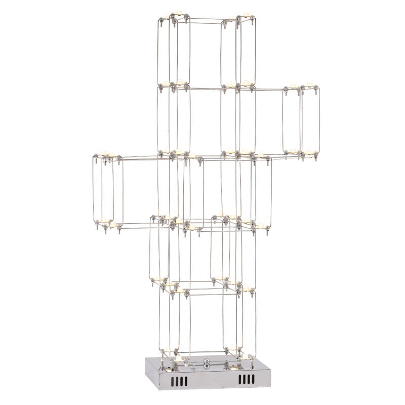 Stainless Steel Fixed LED Boxed Table Lamp with Base in Satin Nickel by Bethel