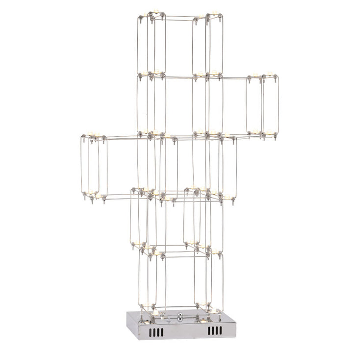 Stainless Steel Fixed LED Boxed Table Lamp with Base in Satin Nickel by Bethel