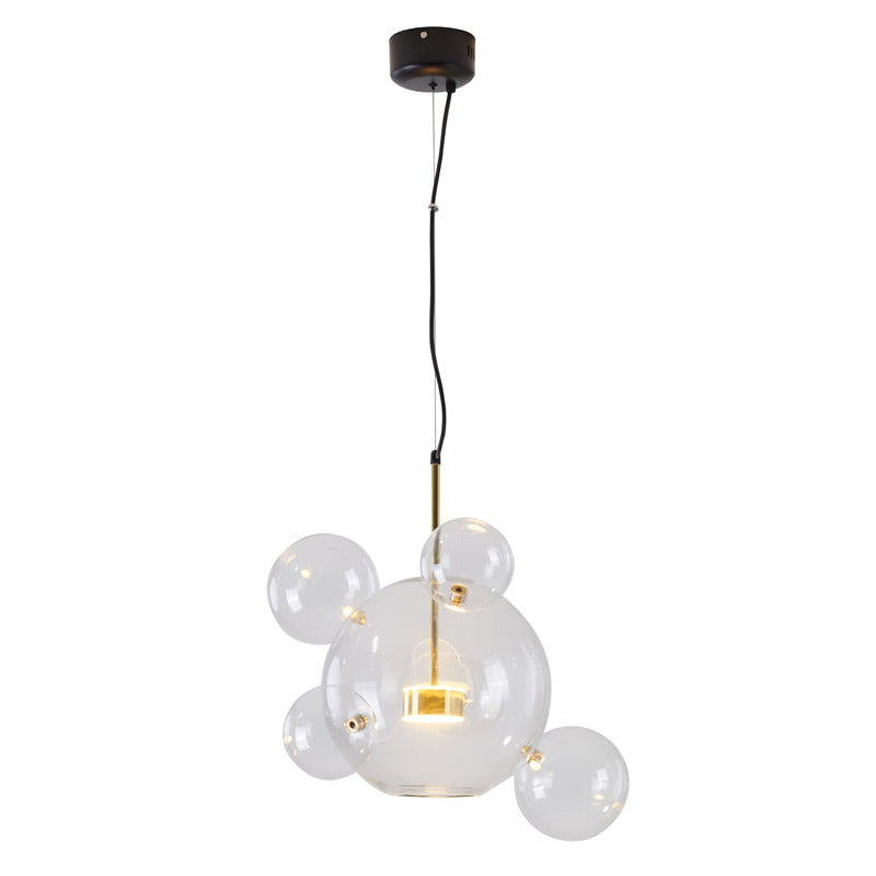 Clear Bubble Glass LED Chandelier with Gold &amp; Black Hardware