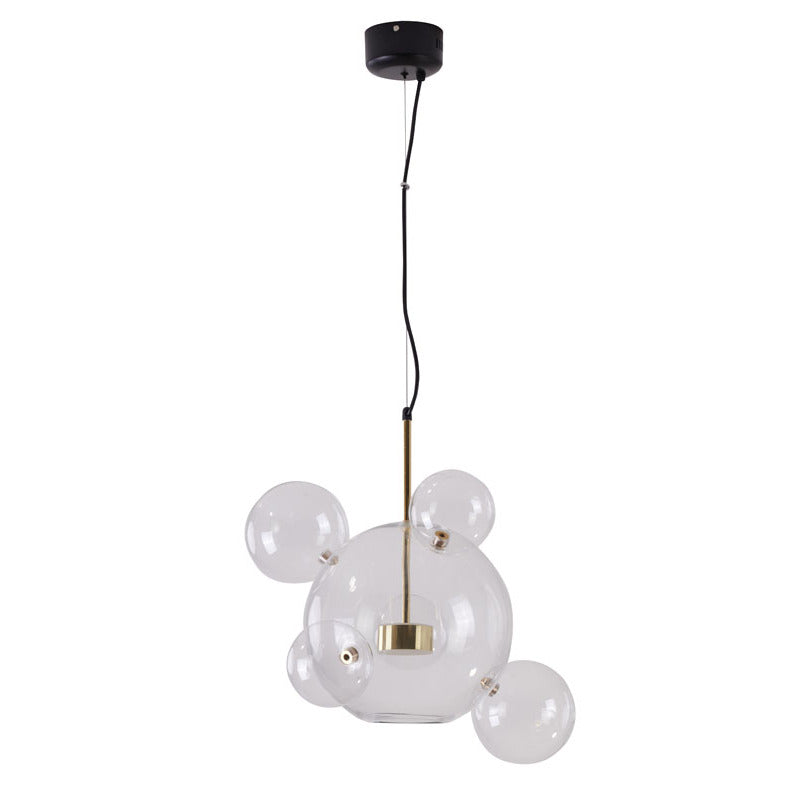 Clear Bubble Glass LED Chandelier with Gold &amp; Black Hardware