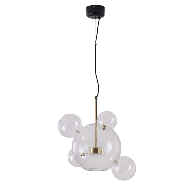Clear Bubble Glass LED Chandelier with Gold &amp; Black Hardware