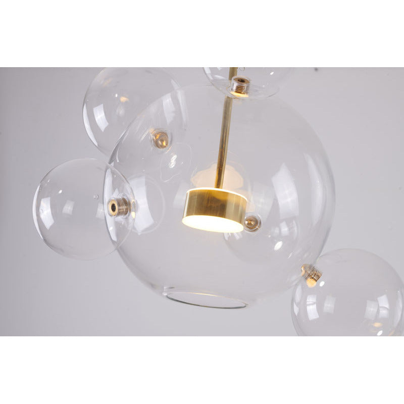 Clear Bubble Glass LED Chandelier with Gold &amp; Black Hardware