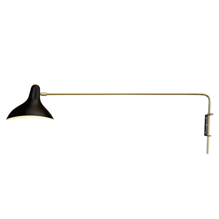 Black Aluminium Shade Wall Light with Brass Frame and Steel Wall Plate by Bethel