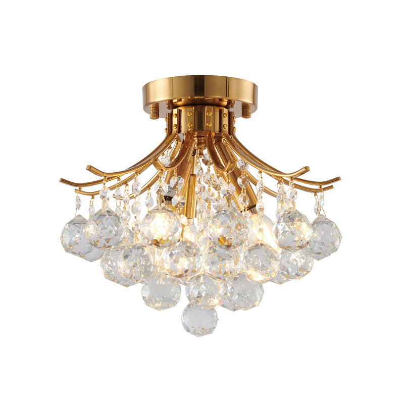 Frame Semi Flush Mount with Clear Hanging Crystals in Stain Brass by Bethel