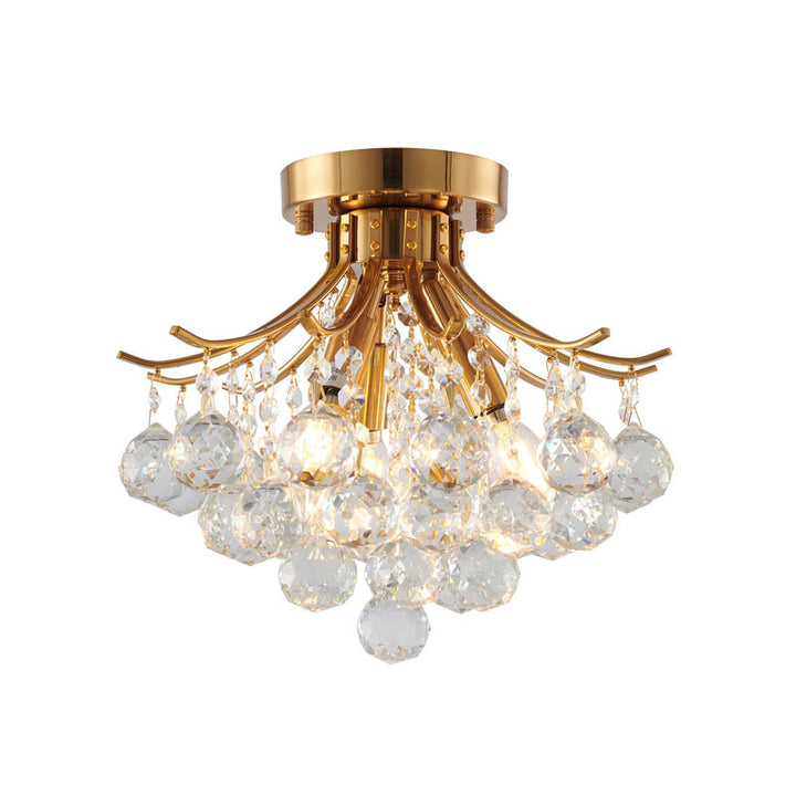 Frame Semi Flush Mount with Clear Hanging Crystals in Stain Brass by Bethel