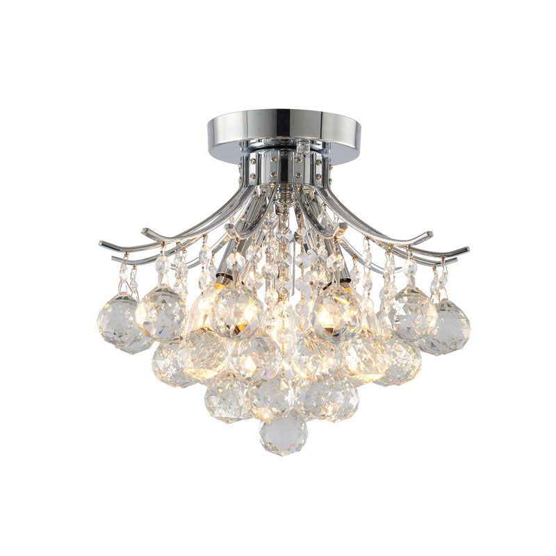 Frame Semi Flush Mount with Clear Hanging Crystals in Chrome by Bethel