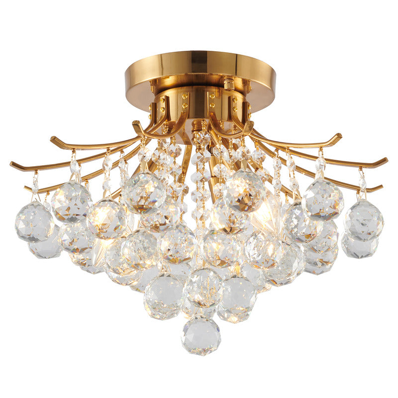 Frame Semi Flush Mount with Clear Hanging Crystals in Stain Brass by Bethel