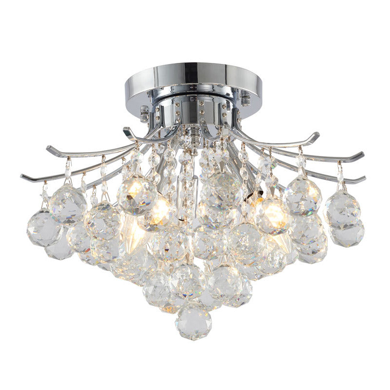 Frame Semi Flush Mount with Clear Hanging Crystals in Chrome by Bethel