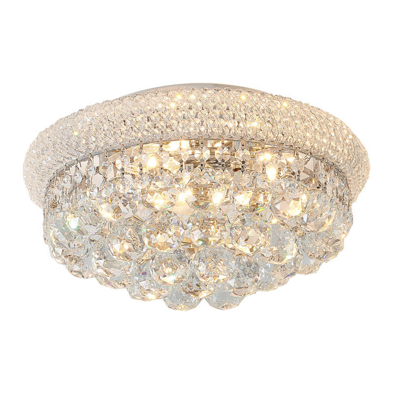 Clear Crystal Flush Mount with Hanging Crystal Balls, Beaded Band, and