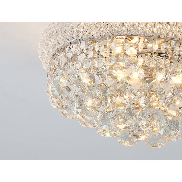 Clear Crystal Flush Mount with Hanging Crystal Balls, Beaded Band, and