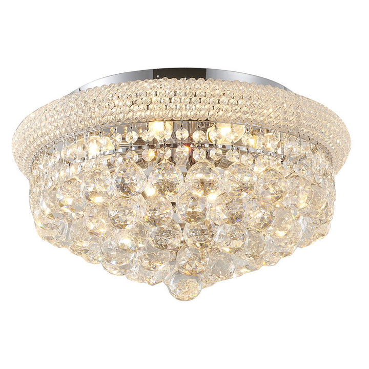 Clear Crystal Flush Mount with Hanging Crystal Balls, Beaded Band, and