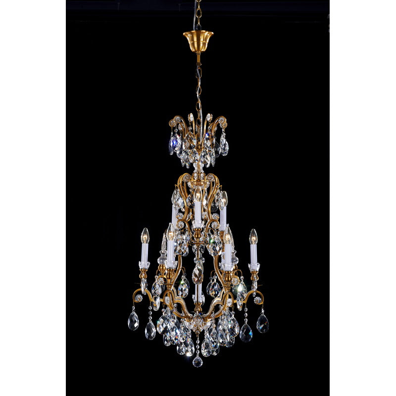 Frame Chandelier with Clear Hanging Crystals (BET64) in Antique Brass by Bethel