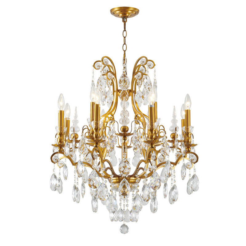 Frame Chandelier with Clear Hanging Crystals (BET64) in Antique Brass by Bethel