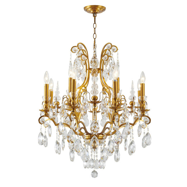Frame Chandelier with Clear Hanging Crystals (BET64) in Antique Brass by Bethel