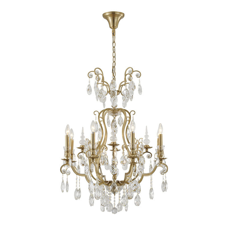 Frame Chandelier with Clear Hanging Crystals (BET64) in Brass by Bethel