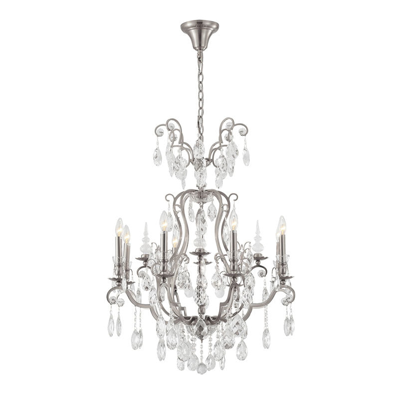 Frame Chandelier with Clear Hanging Crystals (BET64) in Pewter by Bethel