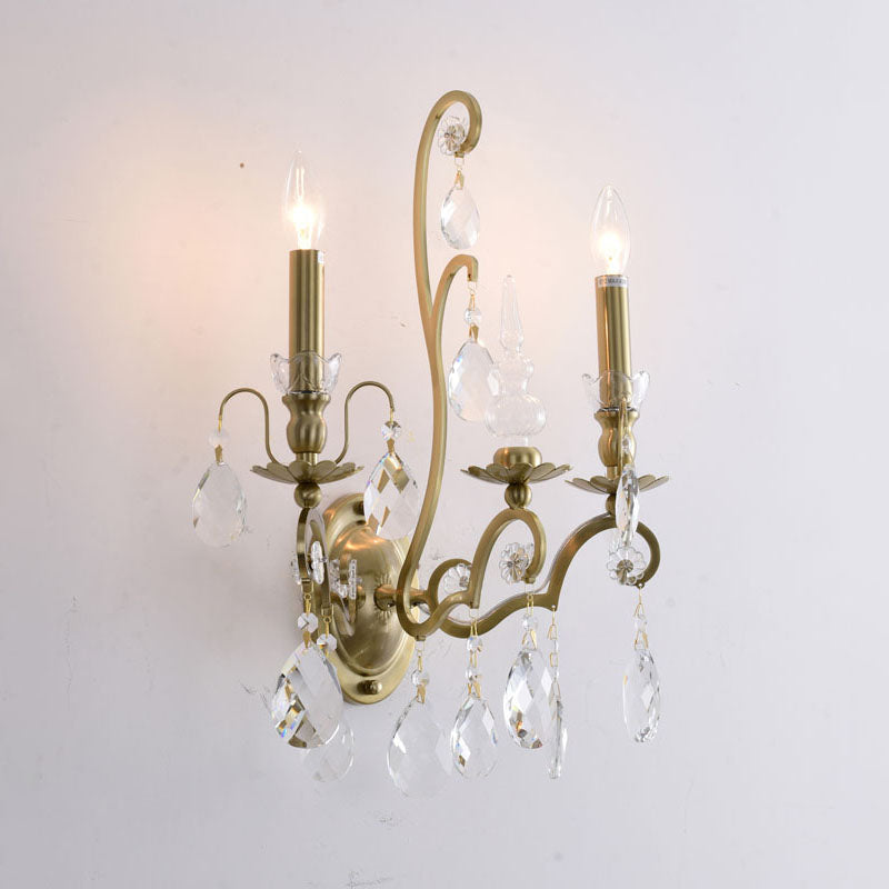 Two Light Wall Sconce with Clear Hanging Crystals by Bethel - view 2