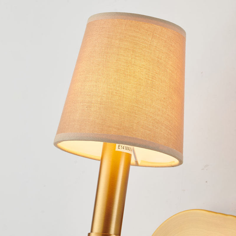 Brass Iron Frame Wall Sconce with Beige Shade and Clear Hanging Crystal by Bethel - view 3