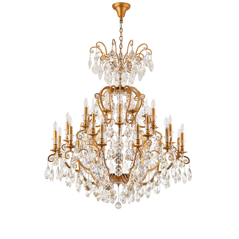 Three Tier Metal Frame Chandelier with Clear Hanging Crystals by Bethel - view 4