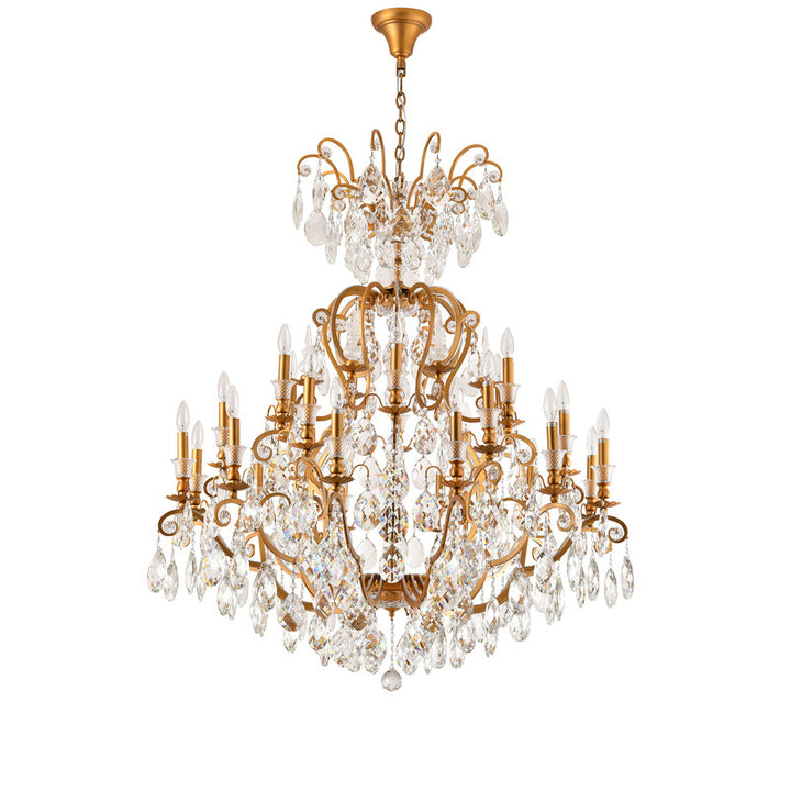 Three Tier Metal Frame Chandelier with Clear Hanging Crystals by Bethel - view 4