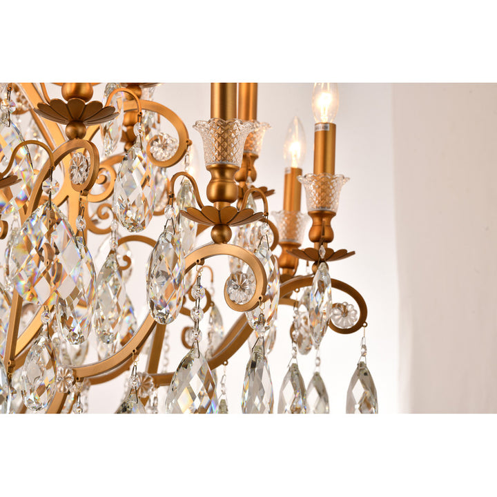 Three Tier Metal Frame Chandelier with Clear Hanging Crystals by Bethel - view 7