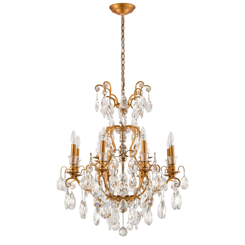 Iron Frame Chandelier with Clear Hanging Crystals by Bethel - view 2