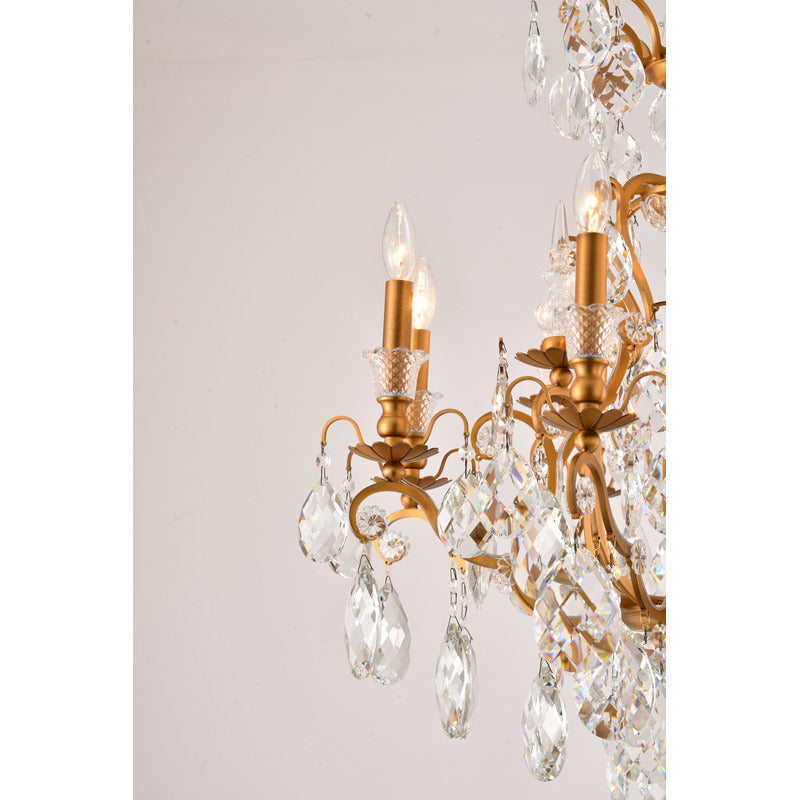 Iron Frame Chandelier with Clear Hanging Crystals by Bethel - view 3