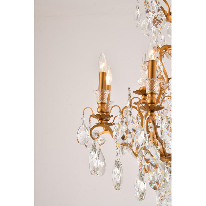 Iron Frame Chandelier with Clear Hanging Crystals by Bethel - view 3