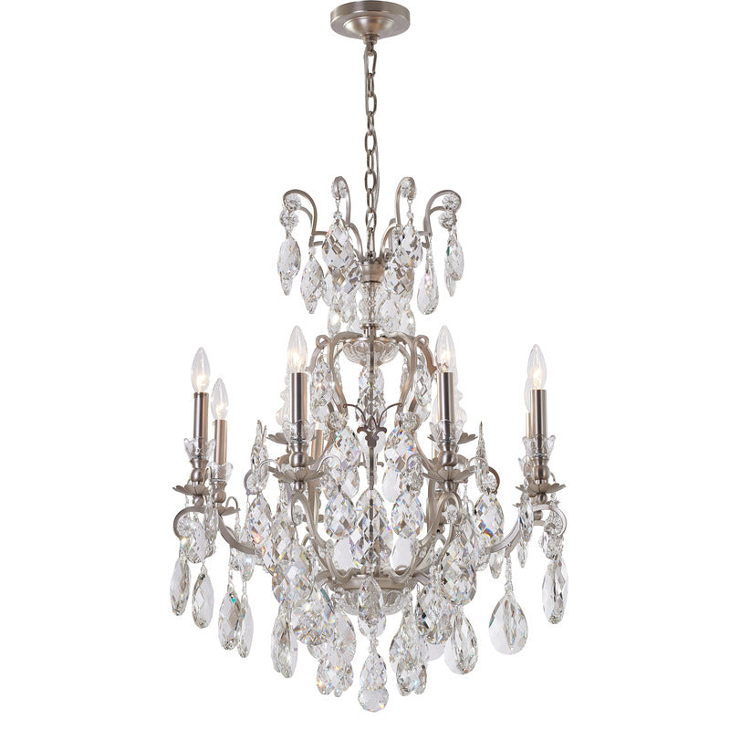 Iron Frame Chandelier with Clear Hanging Crystals in Pewter by Bethel