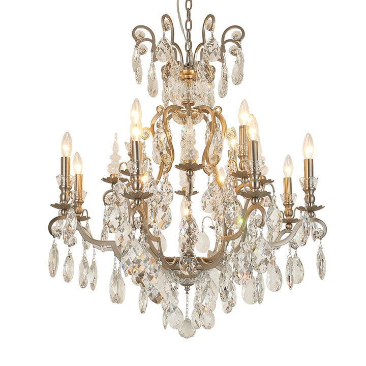 Metal Frame Chandelier with Clear Hanging Crystals in Pewter by Bethel