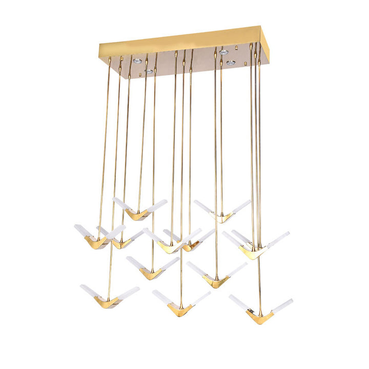 Gold Steel Frame LED Light with White Acrylic Boomerang Shaped Diffusers by Bethel