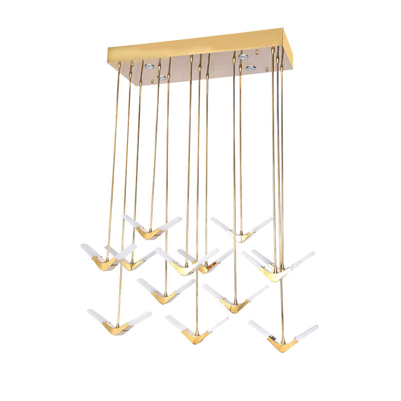 Gold Steel Frame LED Light with White Acrylic Boomerang Shaped Diffusers by Bethel - view 2
