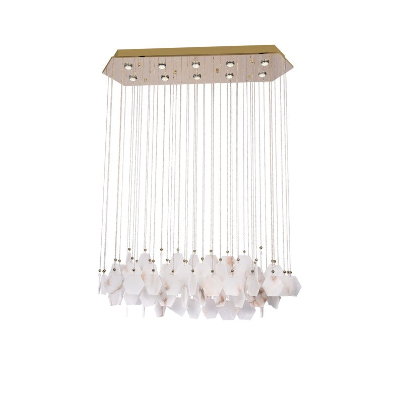 Gold Stainless Steel Frame Chandelier with Spanish Alabaster Hanging Stones by Bethel