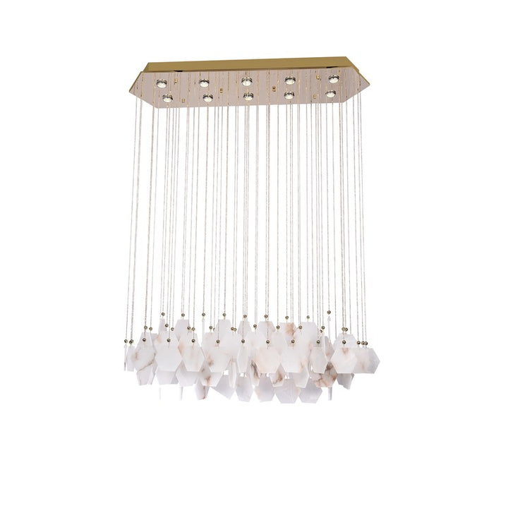 Gold Stainless Steel Frame Chandelier with Spanish Alabaster Hanging Stones by Bethel
