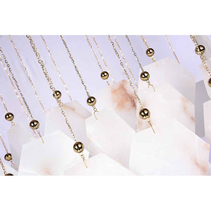 Gold Stainless Steel Frame Chandelier with Spanish Alabaster Hanging Stones by Bethel - view 3