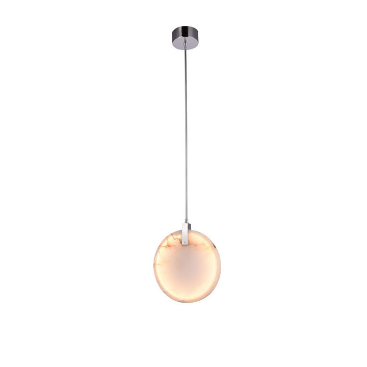 Stainless Steel LED Single Pendant Light with Round Spanish Alabaster in Chrome by Bethel
