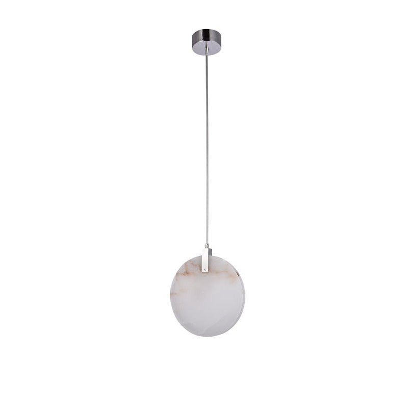 Stainless Steel LED Single Pendant Light with Round Spanish Alabaster by Bethel - view 2