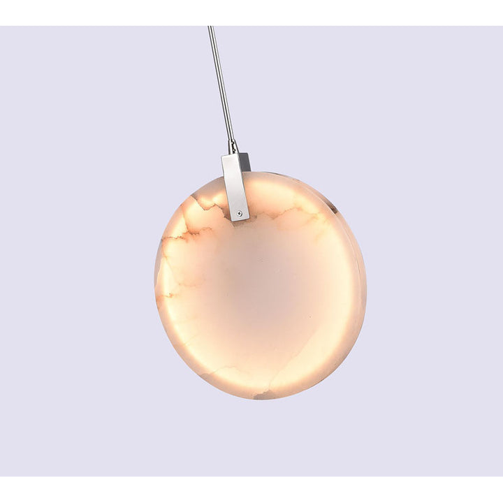 Stainless Steel LED Single Pendant Light with Round Spanish Alabaster by Bethel - view 3