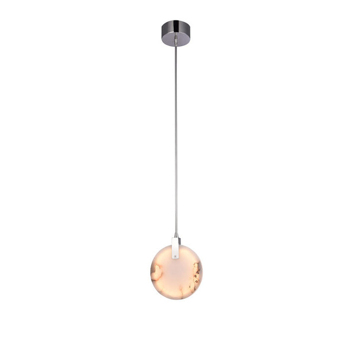 Stainless Steel LED Single Pendant Light with Spanish Alabaster in Chrome by Bethel