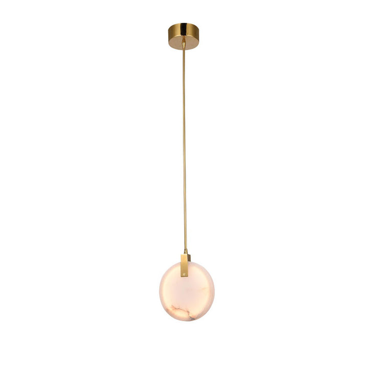 Stainless Steel LED Single Pendant Light with Spanish Alabaster in Gold by Bethel