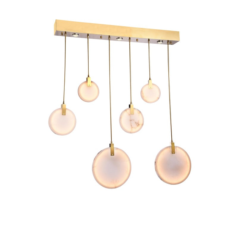 Stainless Steel Rectangular Frame LED Chandelier with Spanish Alabaster Pendants in Gold by Bethel