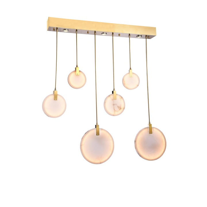 Stainless Steel Rectangular Frame LED Chandelier with Spanish Alabaster Pendants in Gold by Bethel