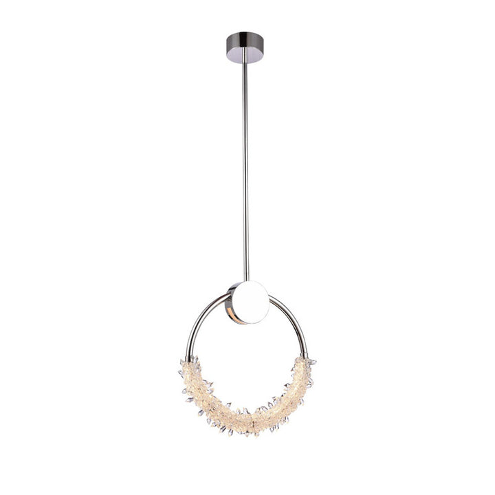 Stainless Steel LED Single Pendant Light with Clear Crystal Beading in Chrome by Bethel