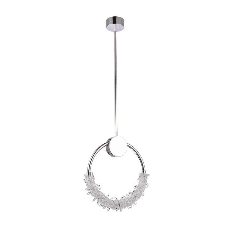 Stainless Steel LED Single Pendant Light with Clear Crystal Beading by Bethel - view 2