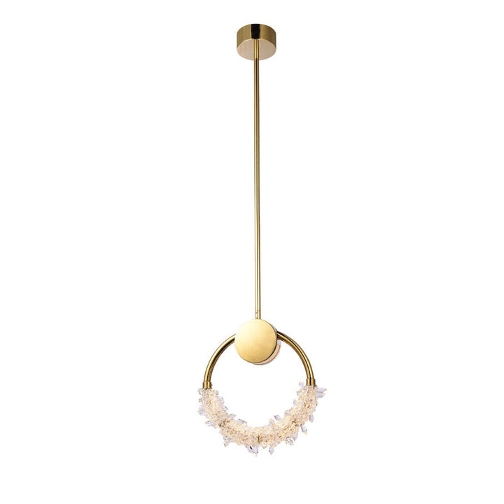 Stainless Steel LED Single Pendant Light with Clear Crystal Beading in Gold by Bethel