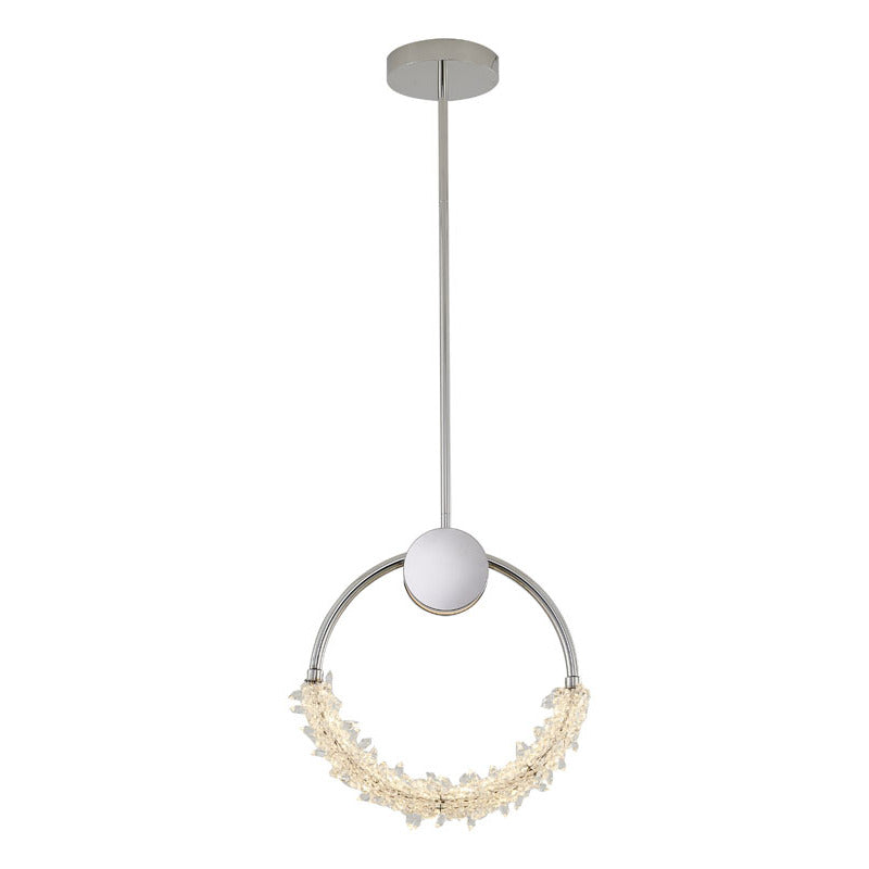 Stainless Steel LED Single Pendant Light with Clear Crystal Beading in Chrome by Bethel