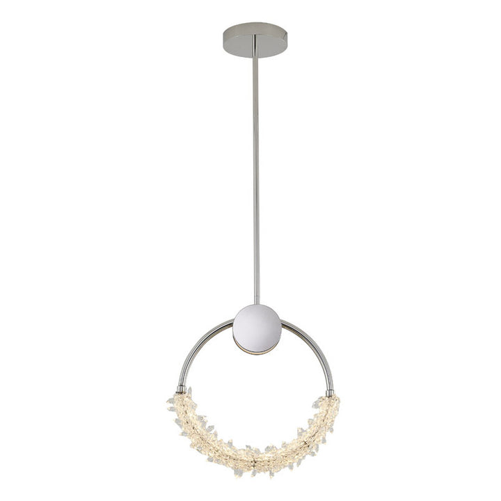 Stainless Steel LED Single Pendant Light with Clear Crystal Beading in Chrome by Bethel