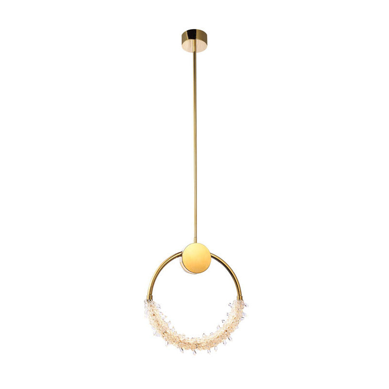 Stainless Steel LED Single Pendant Light with Clear Crystal Beading in Gold by Bethel