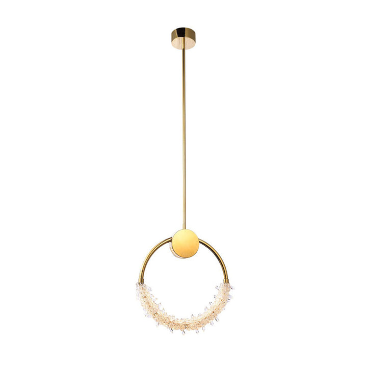 Stainless Steel LED Single Pendant Light with Clear Crystal Beading in Gold by Bethel
